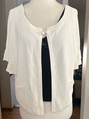 Moth White Open-Front Cropped Short Sleeve Cardigan L